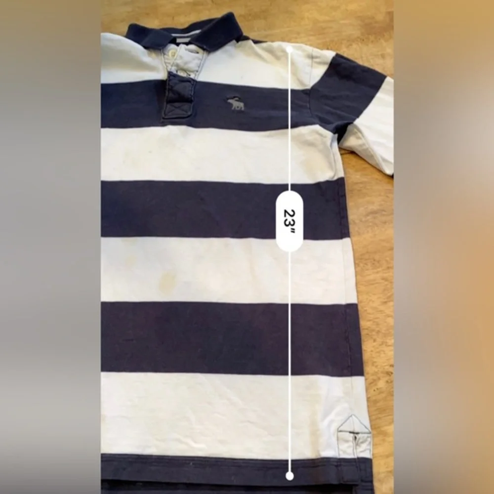 Abercrombie Boy’s Medium Navy/White Wide‎ Stripe 100% Cotton Rugby Pullover